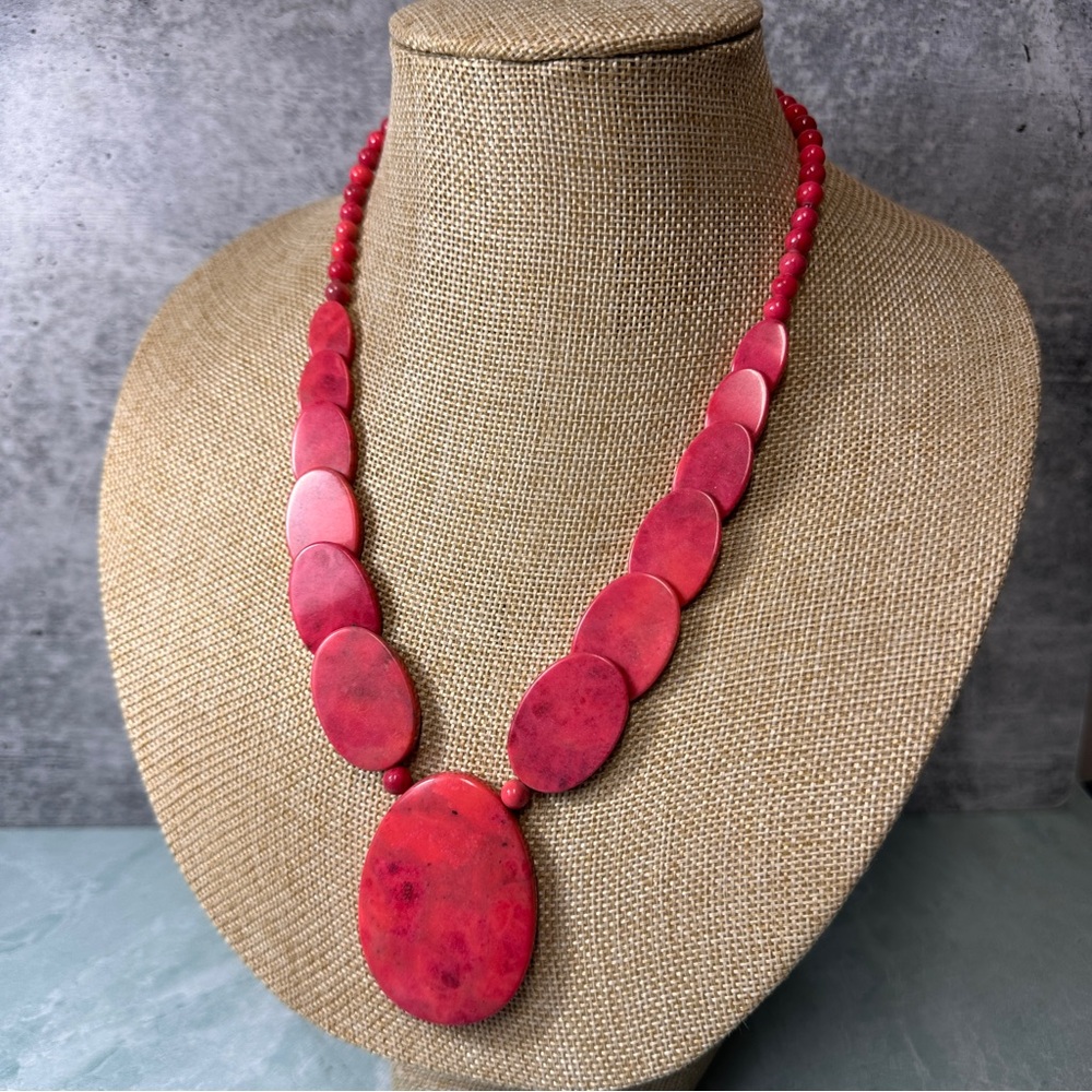 Jay King Desert Rose Trading Co. Coral Disk Necklace Sterling Hook Clasp